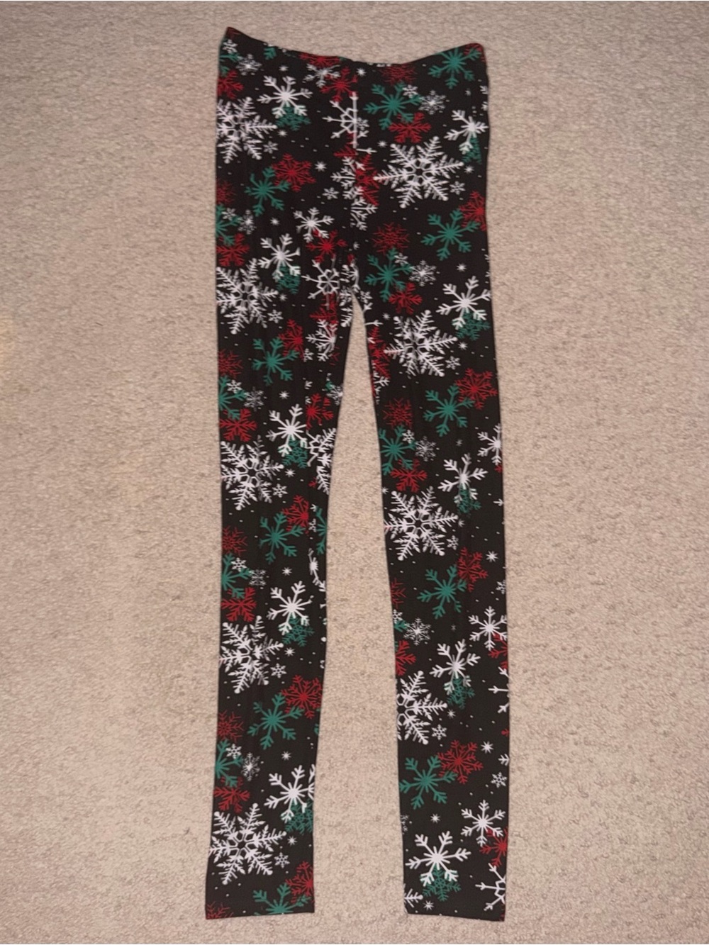 Planet Gold Women’s Holiday Snowflake Leggings with Red & Green